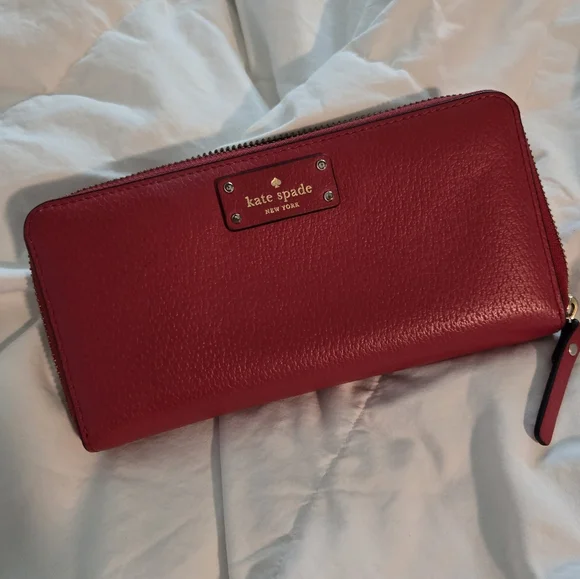 Kate Spade New York Red Leather Zip-Around Wallet - Picture 1 of 10